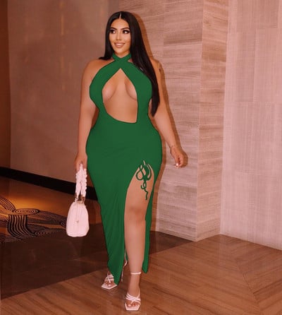 CM.YAYA Didelio dydžio moteriškos apynasriu kaklu, aukštai šonuose, iškirptomis, didokomis suknelėmis.