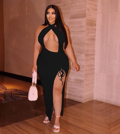 CM.YAYA Didelio dydžio moteriškos apynasriu kaklu, aukštai šonuose, iškirptomis, didokomis suknelėmis.