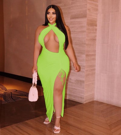 CM.YAYA Didelio dydžio moteriškos apynasriu kaklu, aukštai šonuose, iškirptomis, didokomis suknelėmis.