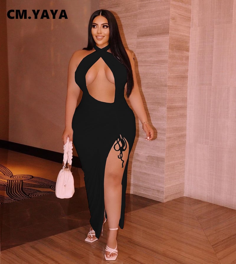 CM.YAYA Didelio dydžio moteriškos apynasriu kaklu, aukštai šonuose, iškirptomis, didokomis suknelėmis.