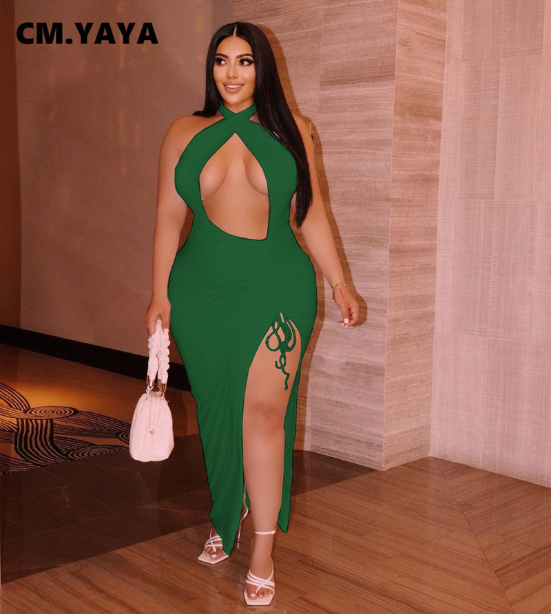 CM.YAYA Didelio dydžio moteriškos apynasriu kaklu, aukštai šonuose, iškirptomis, didokomis suknelėmis.