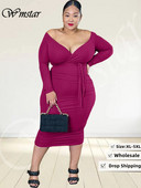 Wmstar liela izmēra kleitas sievietēm ar V kakla izgriezumu garām piedurknēm visā garumā Bodycon Elegant vakara seksīga maksi kleita vairumtirdzniecība Dropshipping