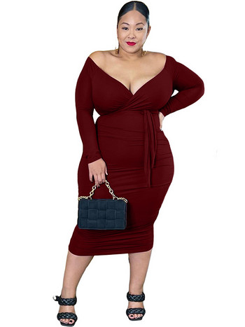 Γυναικεία φορέματα Wmstar Plus Size για V λαιμόκοψη μακρυμάνικο Bodycon Κομψό βραδινό σέξι μάξι φόρεμα χονδρική Dropshipping