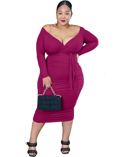 Wmstar liela izmēra kleitas sievietēm ar V kakla izgriezumu garām piedurknēm visā garumā Bodycon Elegant vakara seksīga maksi kleita vairumtirdzniecība Dropshipping