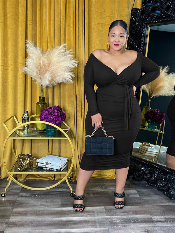 Wmstar liela izmēra kleitas sievietēm ar V kakla izgriezumu garām piedurknēm visā garumā Bodycon Elegant vakara seksīga maksi kleita vairumtirdzniecība Dropshipping