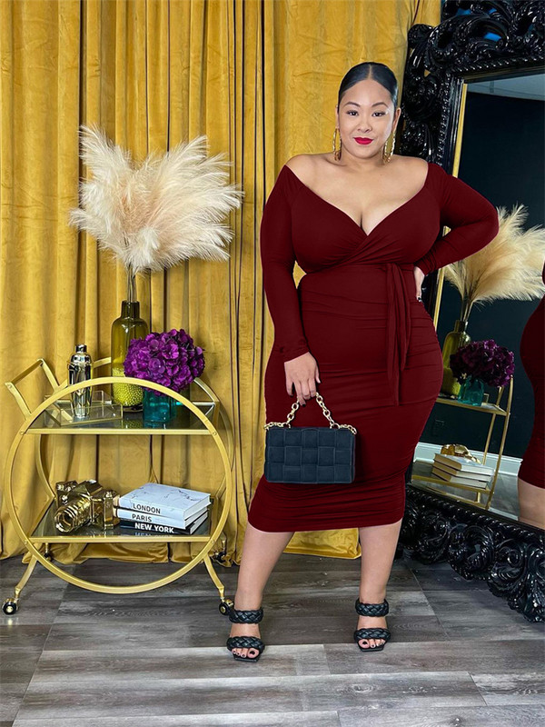 Wmstar liela izmēra kleitas sievietēm ar V kakla izgriezumu garām piedurknēm visā garumā Bodycon Elegant vakara seksīga maksi kleita vairumtirdzniecība Dropshipping