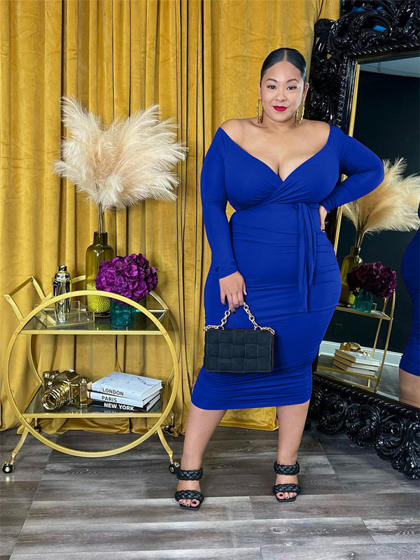 Wmstar liela izmēra kleitas sievietēm ar V kakla izgriezumu garām piedurknēm visā garumā Bodycon Elegant vakara seksīga maksi kleita vairumtirdzniecība Dropshipping