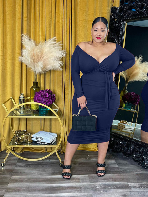 Wmstar liela izmēra kleitas sievietēm ar V kakla izgriezumu garām piedurknēm visā garumā Bodycon Elegant vakara seksīga maksi kleita vairumtirdzniecība Dropshipping