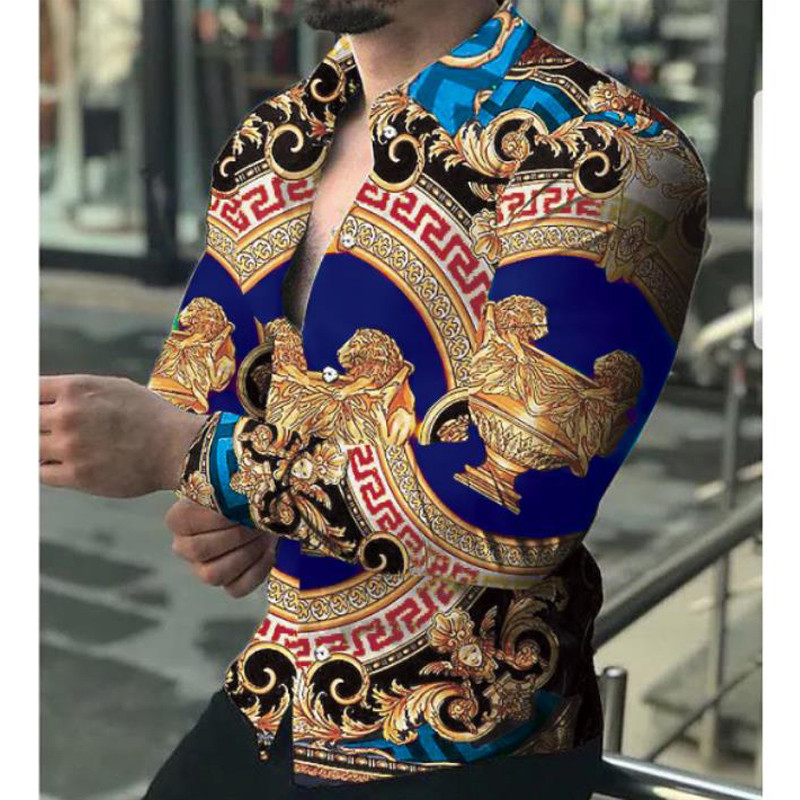 Modes Luksusa Vīriešu Krekli Vienrindas krekls Ikdienišķs Violets Turbulents Apdruka Topi ar garām piedurknēm Vīriešu Apģērbi Havaju jaka