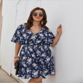 Mini kleita ar ziediem lielizmēra Boho V kakla ballītei Eleganta īsām piedurknēm vieglas kleitas Sieviešu vasara 2021 L-4XL Augstas kvalitātes apģērbi