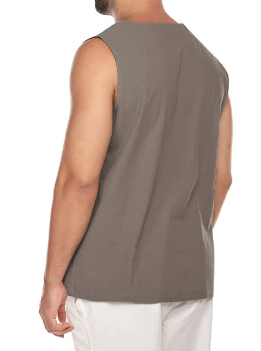 Καλοκαιρινό ανδρικό φανελάκι από βαμβακερά και κάνναβη μπλούζες Μόδα μονόχρωμα αμάνικα ρούχα με κορδόνια casual outdoors πουκάμισο