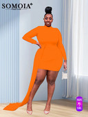 SOMOIA Plus Size Γυναικεία Ρούχα Φθινόπωρο Χειμώνας Νέα Μόδα Casual Solid Φόρεμα Slim Mini Skirt Party Dress Χονδρική Dropshipping