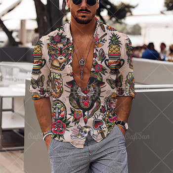 2022 Mermaid 3d Print Myths Newhawaiian Shirts Streetwear Мъжки дрехи Свободни топове Риза Мъжки мъжки ризи с дълъг ръкав Риза с ревер