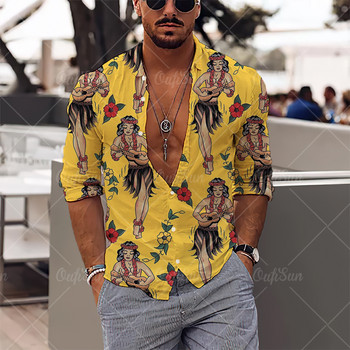 2022 Mermaid 3d Print Myths Newhawaiian Shirts Streetwear Мъжки дрехи Свободни топове Риза Мъжки мъжки ризи с дълъг ръкав Риза с ревер