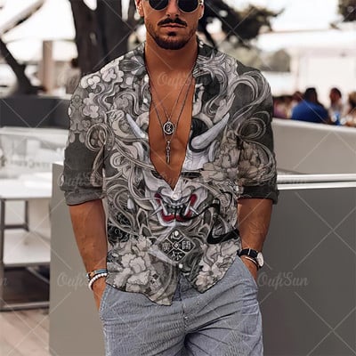 2022 Sirenă Imprimare 3D Mituri Cămăși Newhawaiian Streetwear Haine pentru bărbați Topuri largi Cămașă Bărbați Cămăși cu mânecă lungă Cămașă cu rever