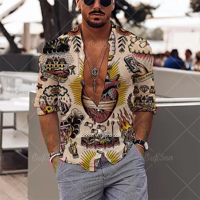 2022 Sirenă Imprimare 3D Mituri Cămăși Newhawaiian Streetwear Haine pentru bărbați Topuri largi Cămașă Bărbați Cămăși cu mânecă lungă Cămașă cu rever