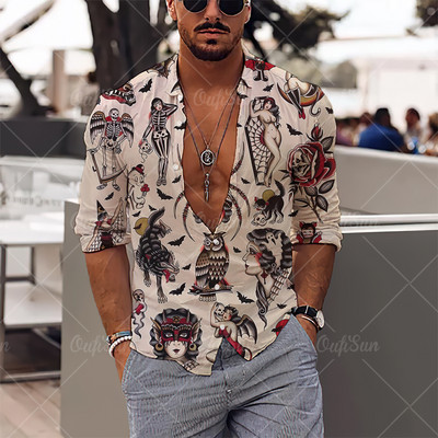 2022 Sirenă Imprimare 3D Mituri Cămăși Newhawaiian Streetwear Haine pentru bărbați Topuri largi Cămașă Bărbați Cămăși cu mânecă lungă Cămașă cu rever