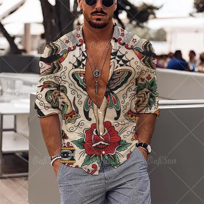 2022 Sirenă Imprimare 3D Mituri Cămăși Newhawaiian Streetwear Haine pentru bărbați Topuri largi Cămașă Bărbați Cămăși cu mânecă lungă Cămașă cu rever