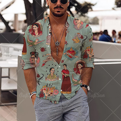 2022 Sirenă Imprimare 3D Mituri Cămăși Newhawaiian Streetwear Haine pentru bărbați Topuri largi Cămașă Bărbați Cămăși cu mânecă lungă Cămașă cu rever