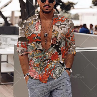 2022 Sirenă Imprimare 3D Mituri Cămăși Newhawaiian Streetwear Haine pentru bărbați Topuri largi Cămașă Bărbați Cămăși cu mânecă lungă Cămașă cu rever