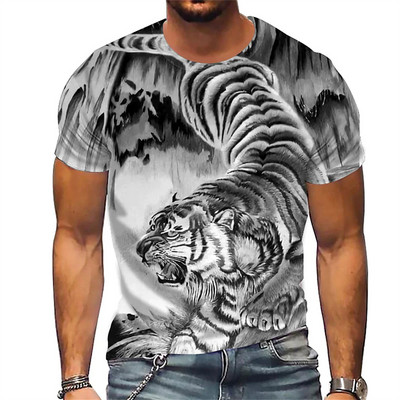 2023-as nyári póló férfiaknak Anime Lion 3D nyomtatású divatos nagy méretű rövid ujjú felső mikrorugalmas Sport Fitness férfi ruházat