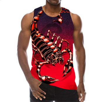 Мъжки модни 3D потници със скорпион без ръкави Летни топове в уличен стил 3D животински принт Свободни ежедневни мъжки жилетки Голям размер 6XL
