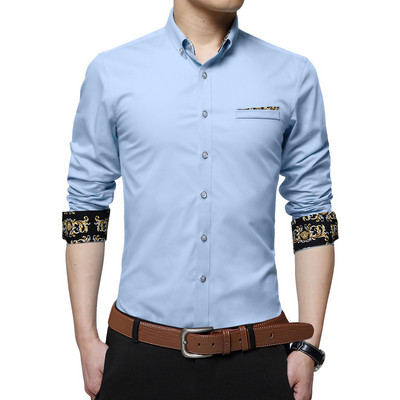 Karirana pamučna smeđa ležerna muška košulja s kopčanjem Jesenska robna marka Muška odjeća uske košulje dugih rukava Socijalna velika veličina M-5XL