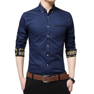 Karirana pamučna smeđa ležerna muška košulja s kopčanjem Jesenska robna marka Muška odjeća uske košulje dugih rukava Socijalna velika veličina M-5XL