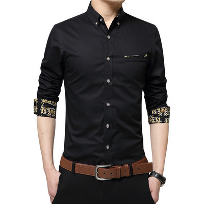 Karirana pamučna smeđa ležerna muška košulja s kopčanjem Jesenska robna marka Muška odjeća uske košulje dugih rukava Socijalna velika veličina M-5XL