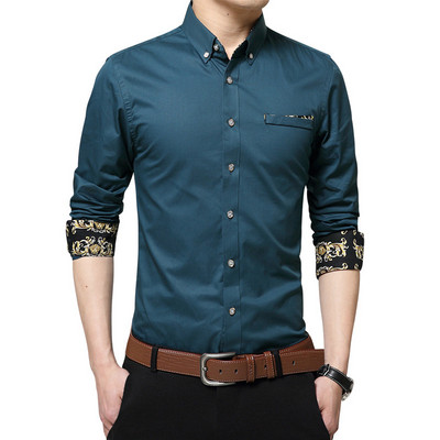 Karirana pamučna smeđa ležerna muška košulja s kopčanjem Jesenska robna marka Muška odjeća uske košulje dugih rukava Socijalna velika veličina M-5XL