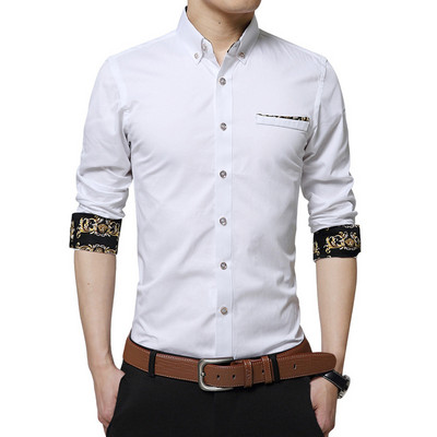 Karirana pamučna smeđa ležerna muška košulja s kopčanjem Jesenska robna marka Muška odjeća uske košulje dugih rukava Socijalna velika veličina M-5XL