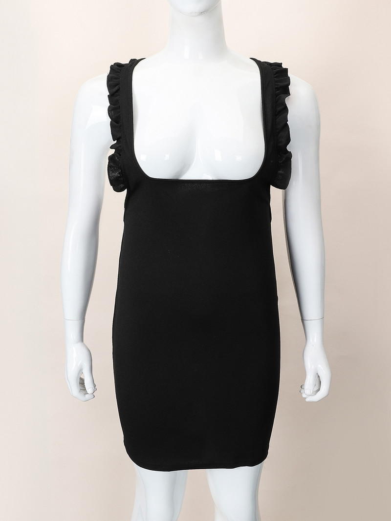 Finjani sievietes Cami kleita Sexy Back CrissCross kaklasaiti Modes volānu kleitas Plānas lielizmēra eleganta un eleganta melna kleita