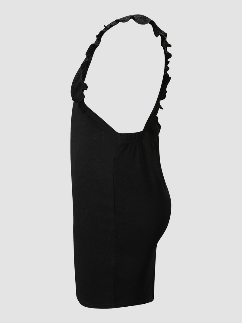 Finjani sievietes Cami kleita Sexy Back CrissCross kaklasaiti Modes volānu kleitas Plānas lielizmēra eleganta un eleganta melna kleita