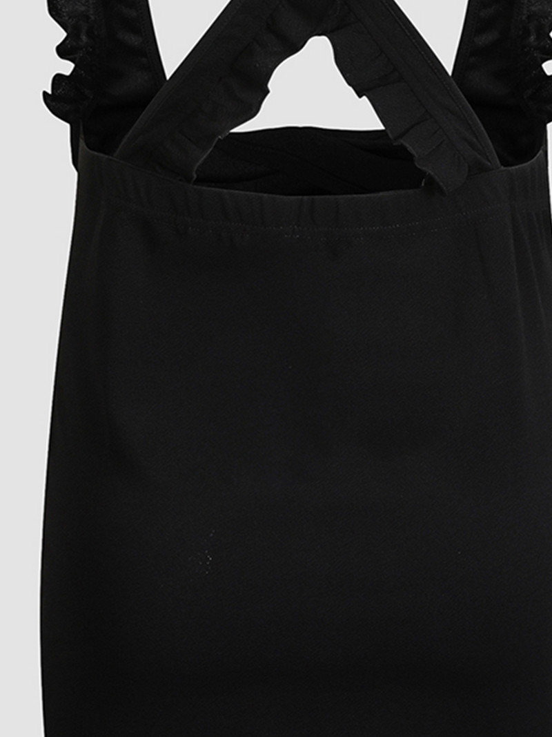 Finjani sievietes Cami kleita Sexy Back CrissCross kaklasaiti Modes volānu kleitas Plānas lielizmēra eleganta un eleganta melna kleita