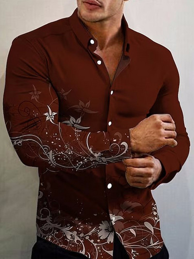 Jaunums Modes krekli vīriešiem Ikdienas ziedu druka Lielizmēra ar garām piedurknēm pogas Tops Vīriešu apģērbi Ceļojumu camisas y blusas