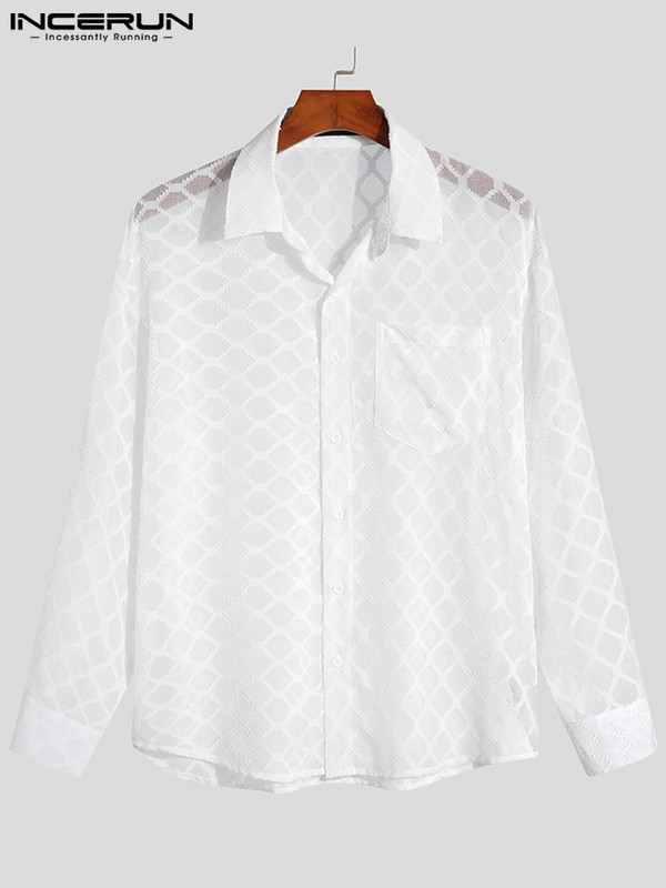 Jóképű, jól testhezálló férfi blúz, vakáció, üreges varrás, férfi, légáteresztő hálós hosszú ujjú ingek S-5XL INCERUN felsők 2023