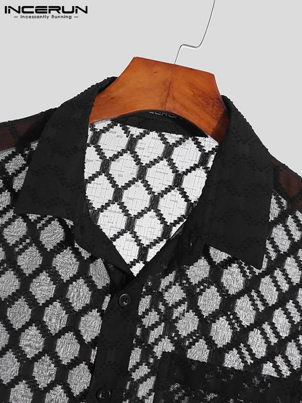 Jóképű, jól testhezálló férfi blúz, vakáció, üreges varrás, férfi, légáteresztő hálós hosszú ujjú ingek S-5XL INCERUN felsők 2023