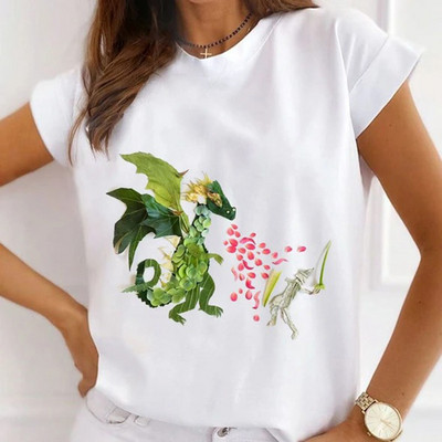 Γυναικεία μπλουζάκια μόδας Καλοκαιρινό ψηλοτάκουνα μπλουζάκι με γραφικό λουλούδι πεταλούδα με γραφικό μπλουζάκι με φαρδιά κοντομάνικα λευκά μπλουζάκια
