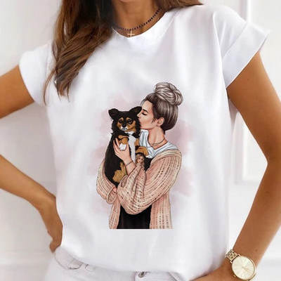 Γυναικεία μπλουζάκια μόδας Καλοκαιρινό ψηλοτάκουνα μπλουζάκι με γραφικό λουλούδι πεταλούδα με γραφικό μπλουζάκι με φαρδιά κοντομάνικα λευκά μπλουζάκια