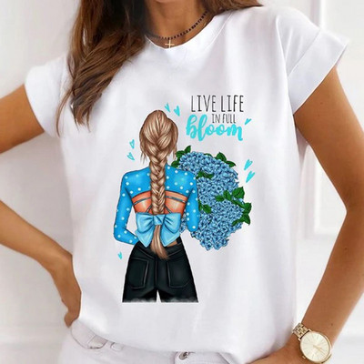 Γυναικεία μπλουζάκια μόδας Καλοκαιρινό ψηλοτάκουνα μπλουζάκι με γραφικό λουλούδι πεταλούδα με γραφικό μπλουζάκι με φαρδιά κοντομάνικα λευκά μπλουζάκια