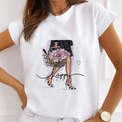 Γυναικεία μπλουζάκια μόδας Καλοκαιρινό ψηλοτάκουνα μπλουζάκι με γραφικό λουλούδι πεταλούδα με γραφικό μπλουζάκι με φαρδιά κοντομάνικα λευκά μπλουζάκια
