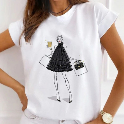 Γυναικεία μπλουζάκια μόδας Καλοκαιρινό ψηλοτάκουνα μπλουζάκι με γραφικό λουλούδι πεταλούδα με γραφικό μπλουζάκι με φαρδιά κοντομάνικα λευκά μπλουζάκια