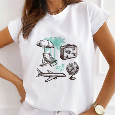 Γυναικεία μπλουζάκια μόδας Καλοκαιρινό ψηλοτάκουνα μπλουζάκι με γραφικό λουλούδι πεταλούδα με γραφικό μπλουζάκι με φαρδιά κοντομάνικα λευκά μπλουζάκια