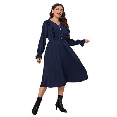 SOMOIA Nagy méretű női ruházat tömör, egyszerű gombos, hosszú ujjú, V-nyakú, nagyméretű estélyi ruhák nagykereskedés, szállítás