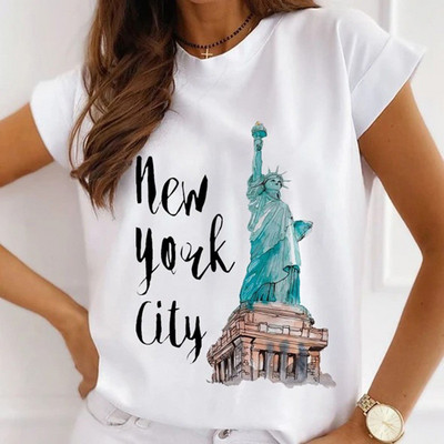 Γυναικεία μπλουζάκια καλοκαιρινά μπλουζάκια με άρωμα Paris Tower Γυναικεία casual μπλουζάκια Φαρδιά κοντομάνικα λευκά βασικά μπλουζάκια