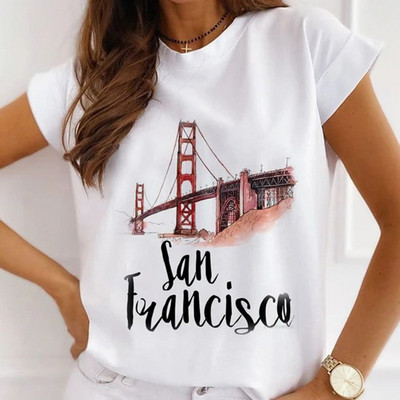 Γυναικεία μπλουζάκια καλοκαιρινά μπλουζάκια με άρωμα Paris Tower Γυναικεία casual μπλουζάκια Φαρδιά κοντομάνικα λευκά βασικά μπλουζάκια