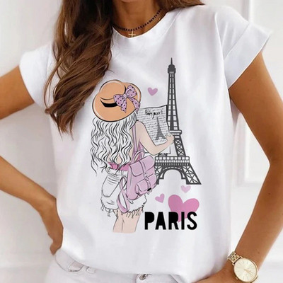 Γυναικεία μπλουζάκια καλοκαιρινά μπλουζάκια με άρωμα Paris Tower Γυναικεία casual μπλουζάκια Φαρδιά κοντομάνικα λευκά βασικά μπλουζάκια