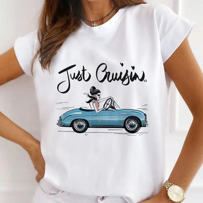 Κορίτσια μπλουζάκια με λουλούδια με μπαλόνι αυτοκινήτου Γυναικεία καλοκαιρινά γραφικά μπλουζάκια Αστεία πουκάμισα για γυναίκες Μπλουζάκια Loose Crew Neck Harajuku Tops