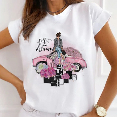Κορίτσια μπλουζάκια με λουλούδια με μπαλόνι αυτοκινήτου Γυναικεία καλοκαιρινά γραφικά μπλουζάκια Αστεία πουκάμισα για γυναίκες Μπλουζάκια Loose Crew Neck Harajuku Tops