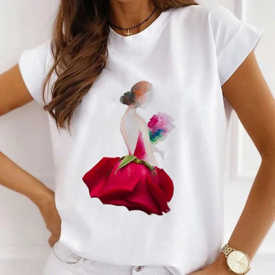Meiteņu T-krekli ar rožu apdruku Sieviešu vasaras grafikas T-krekli Smieklīgi krekli sievietēm Tkrekli ar brīvu apkakli Harajuku topi